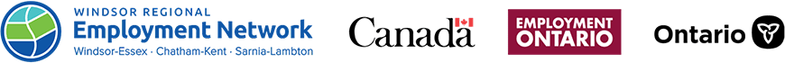 Employment Ontario Logo, Government of Canada Logo, Government of Ontario Logo, Windsor Regional Employment Network Logo